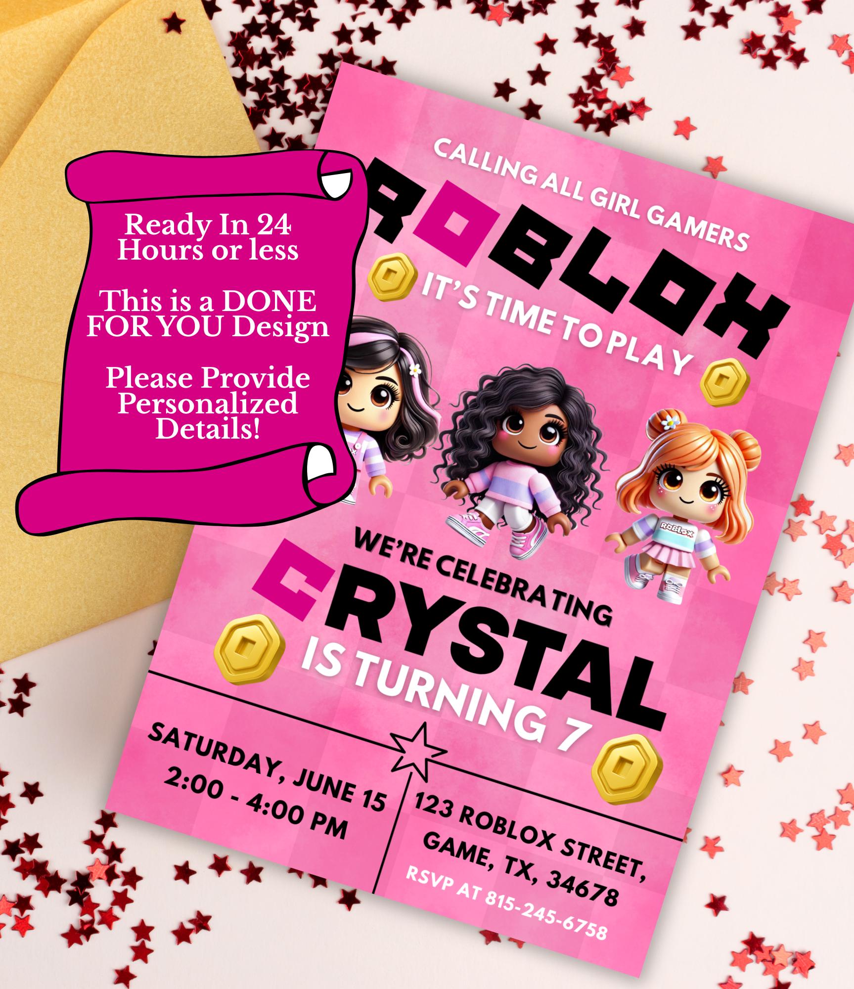 Roblox Girl Birthday Invitation | Roblox Birthday Party | Printable Gaming Invite |  Gamer Girls Party |  Done for You  Birthday Invitation