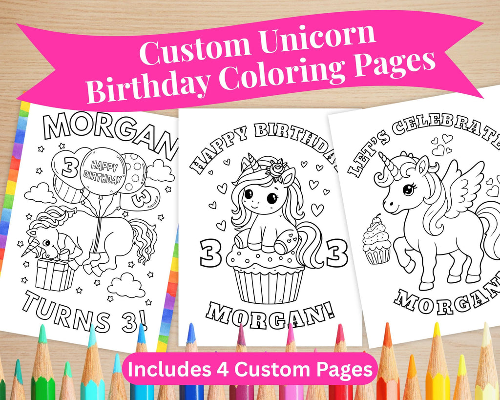 Personalized Unicorn Birthday Coloring Pages | Unicorn Coloring Pages For Kids | Personalized Unicorn Birthday Party Activity
