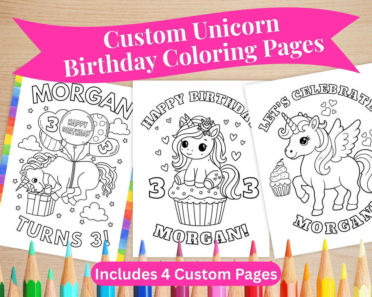 Personalised Unicorn Birthday Coloring Pages Printable