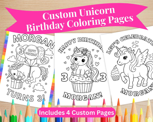 Unicorn Custom Birthday Coloring Pages Toddler Party Activity