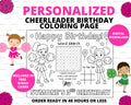 Custom Cheerleader Birthday Coloring Activity Page for Kids | Cheerleader Party Favor |