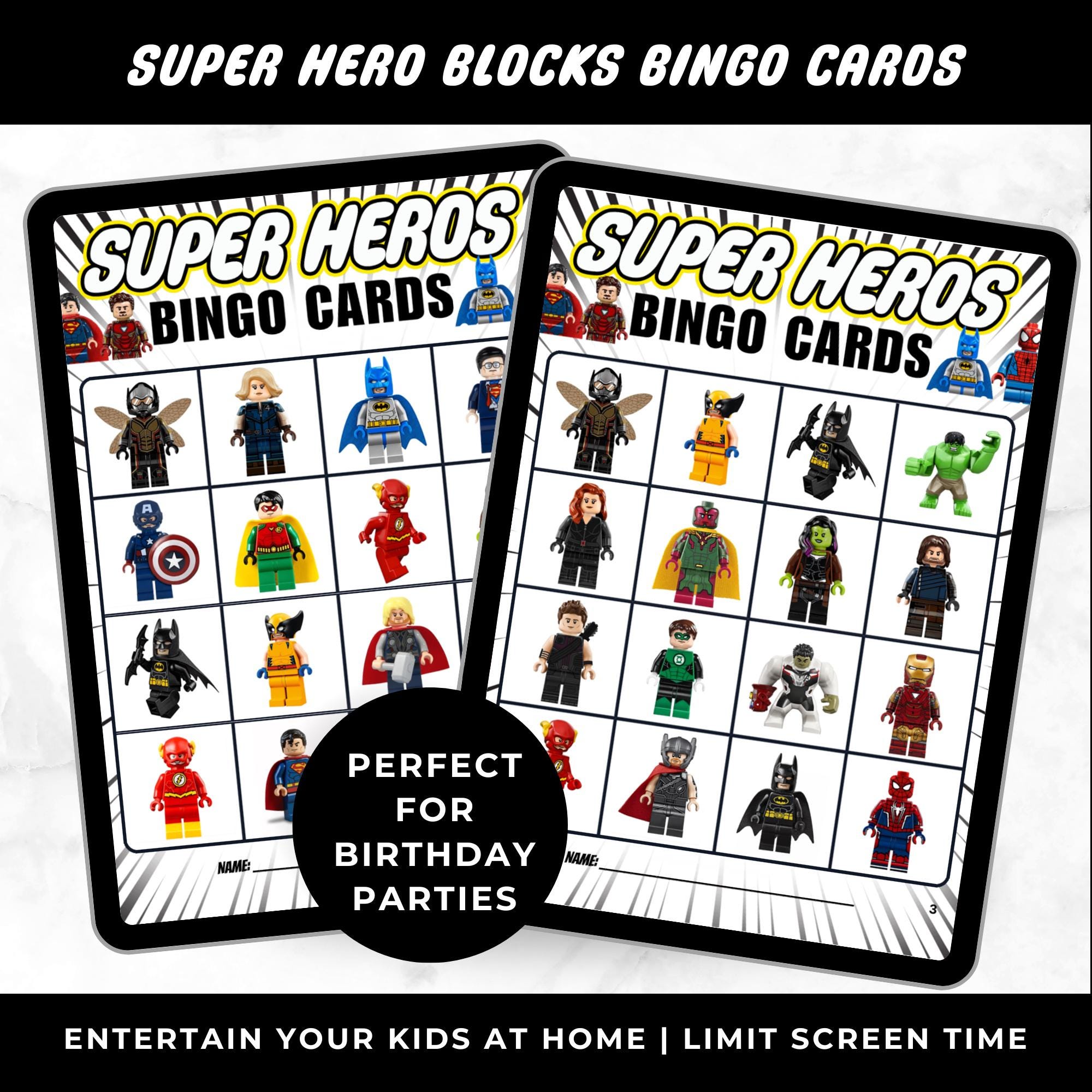 Legos Super Heroes Bingo Cards