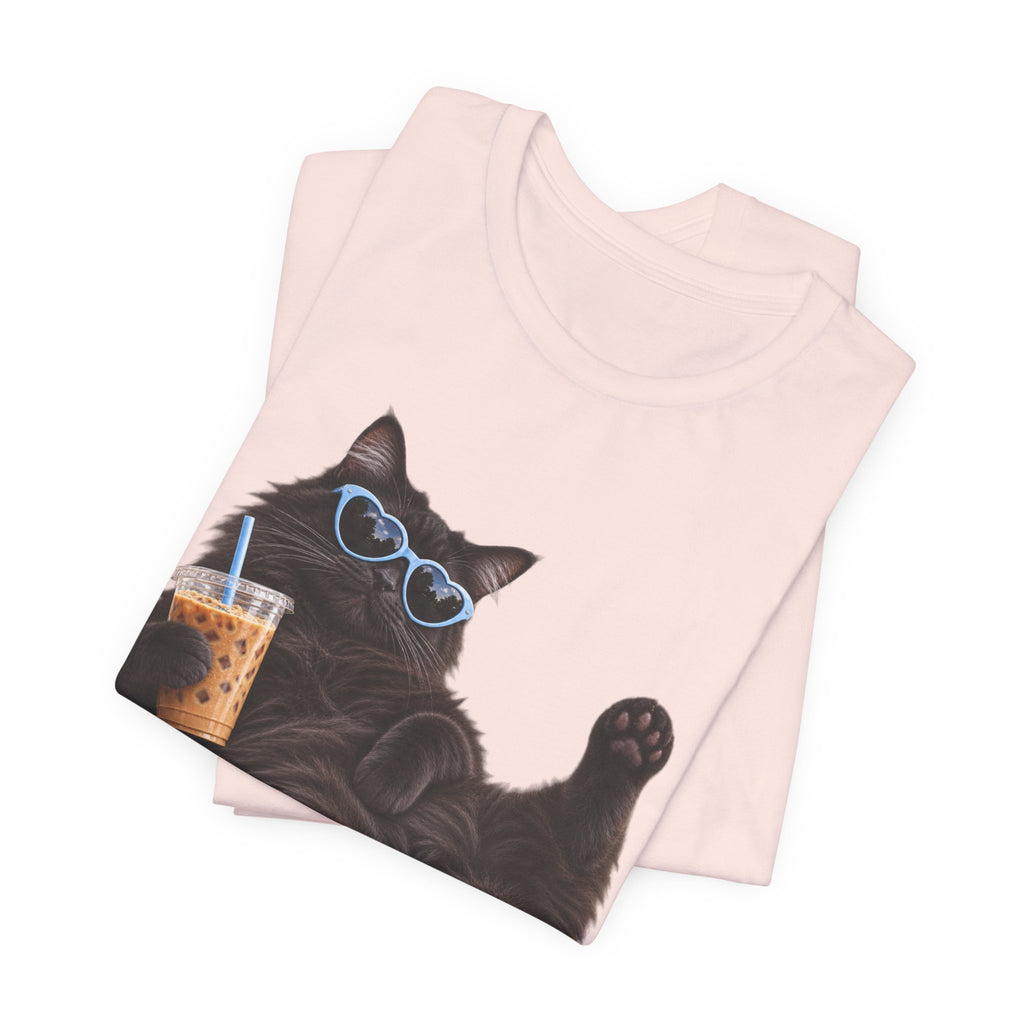 Custom Cat Shirt Personalized Ice Coffee Cat Mom T-shirt Funny Cats and Coffee Shirt for Cat Lovers