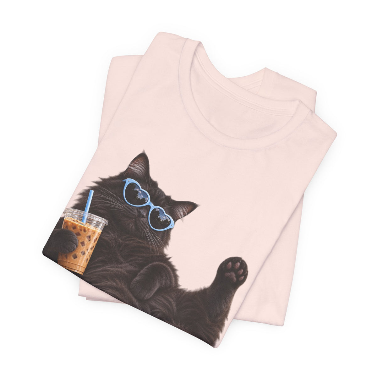 Custom Cat Shirt Personalized Ice Coffee Cat Mom T-shirt Funny Cats and Coffee Shirt for Cat Lovers
