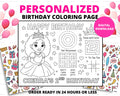 Custom Princess Birthday Coloring Page | Personalized Doll Birthday Activity|  Printable Party Activity for Girls