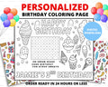 Custom Ice Cream Birthday Coloring Page for Kids | Ice Cream Party Activity | Sweet Treats Birthday Coloring Placemat