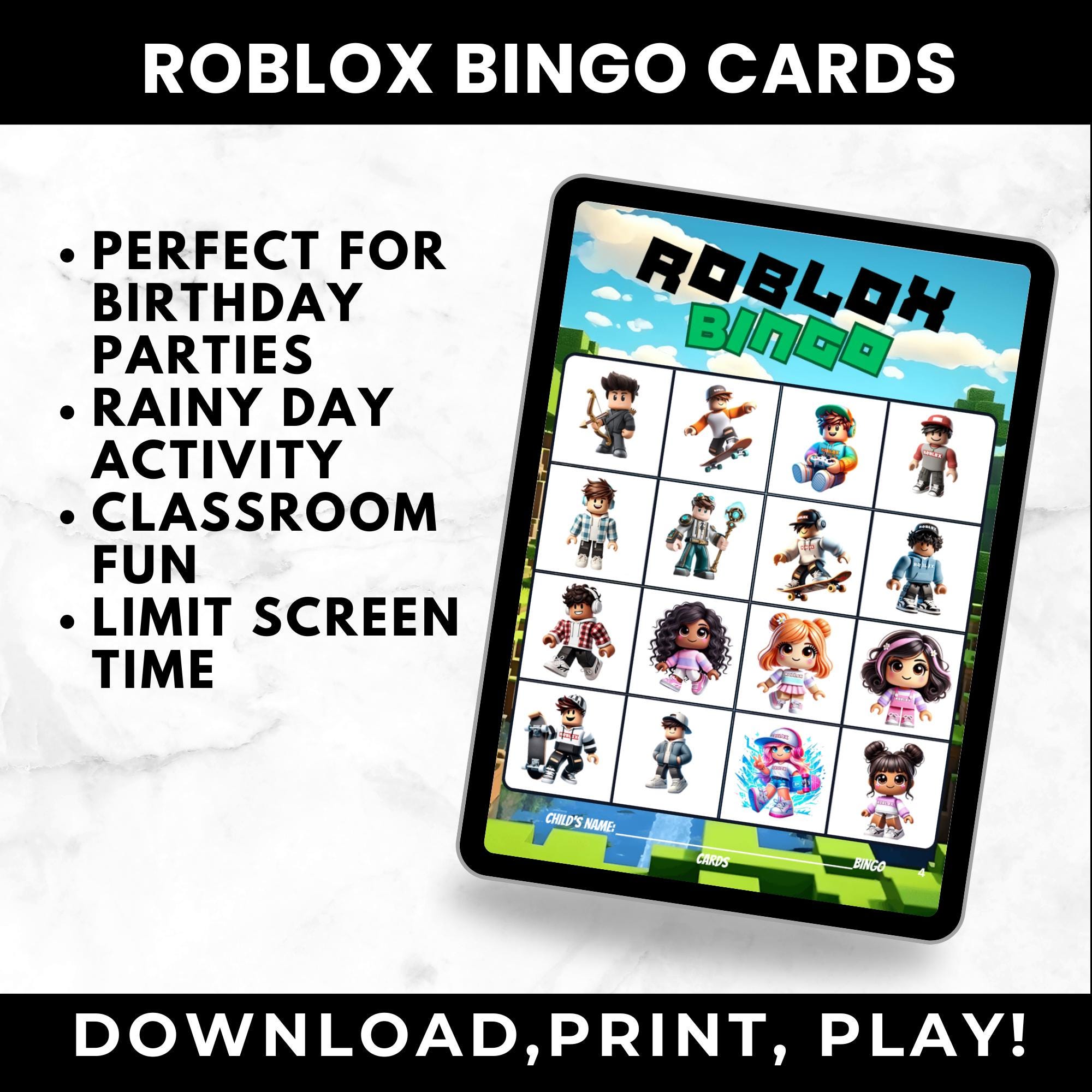 Roblox Birthday Game | Roblox Bingo Cards | Printable Bingo Game for Kids | Roblox Birthday Party Activity