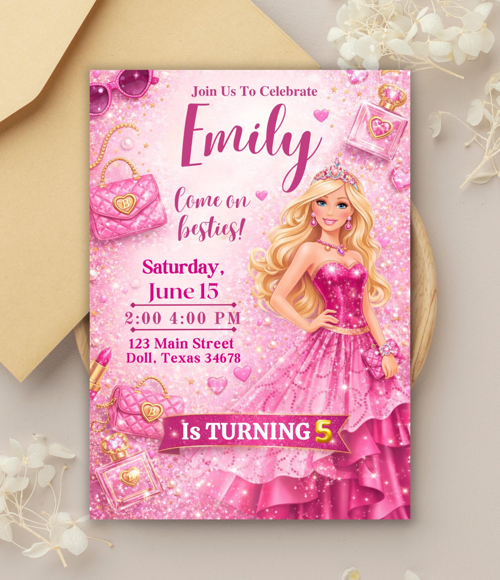 Custom Fashion Doll Birthday Invitation Card | Personalized Barbie Doll Birthday Card | Custom Digital Kids Party Invitation | Doll Birthday Party