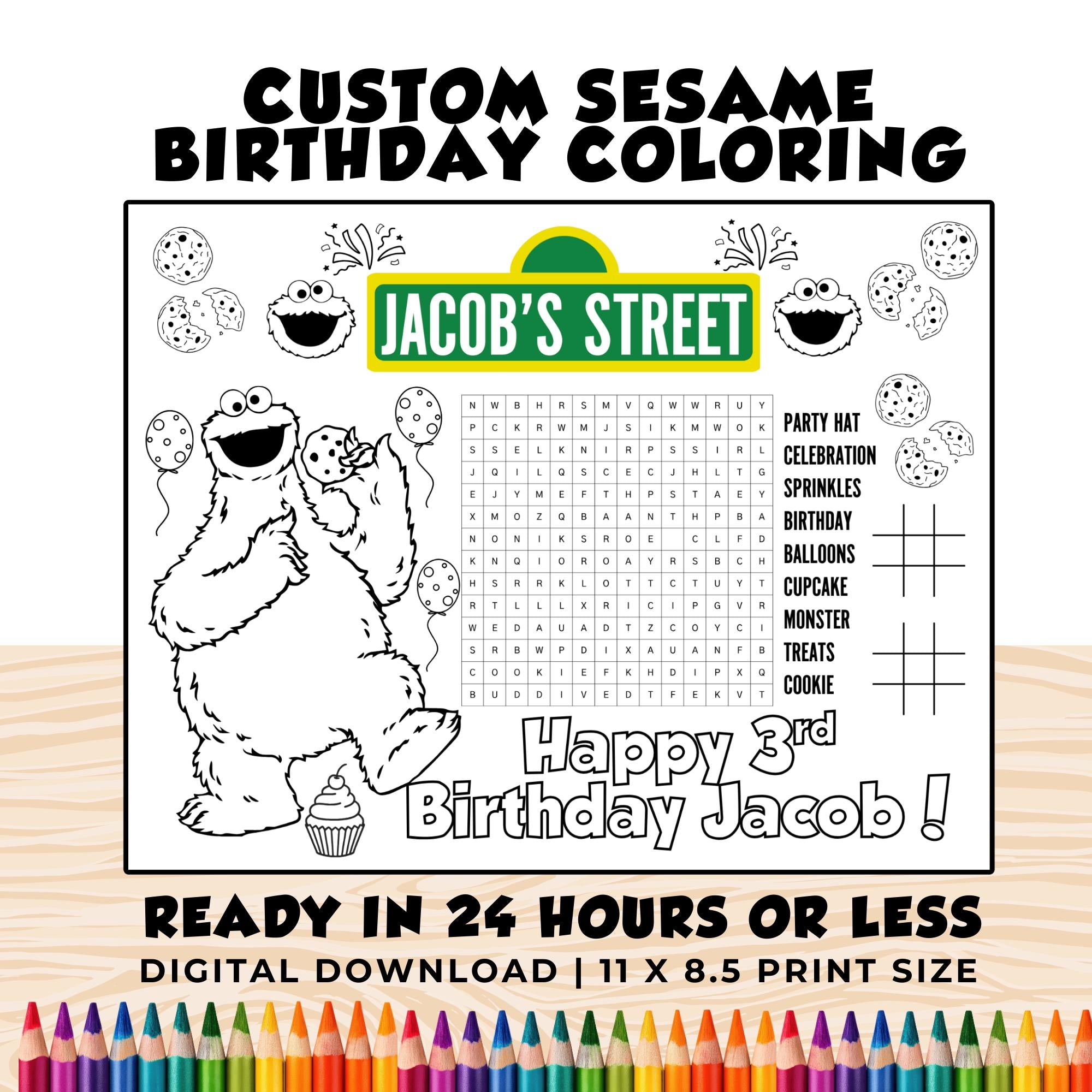 Custom Cookie Monster Birthday Coloring  | Sesame Birthday Party Activity | Sesame Party Favors | Printable Cookie Monster Birthday Placemat