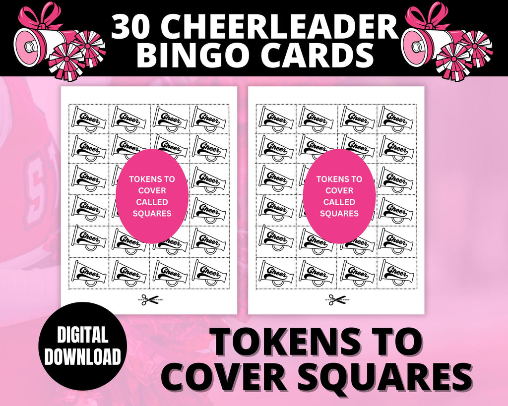 Cheerleader Bingo Cards| Cheerleader Birthday Bingo Game | Girls Birthday Party Activity