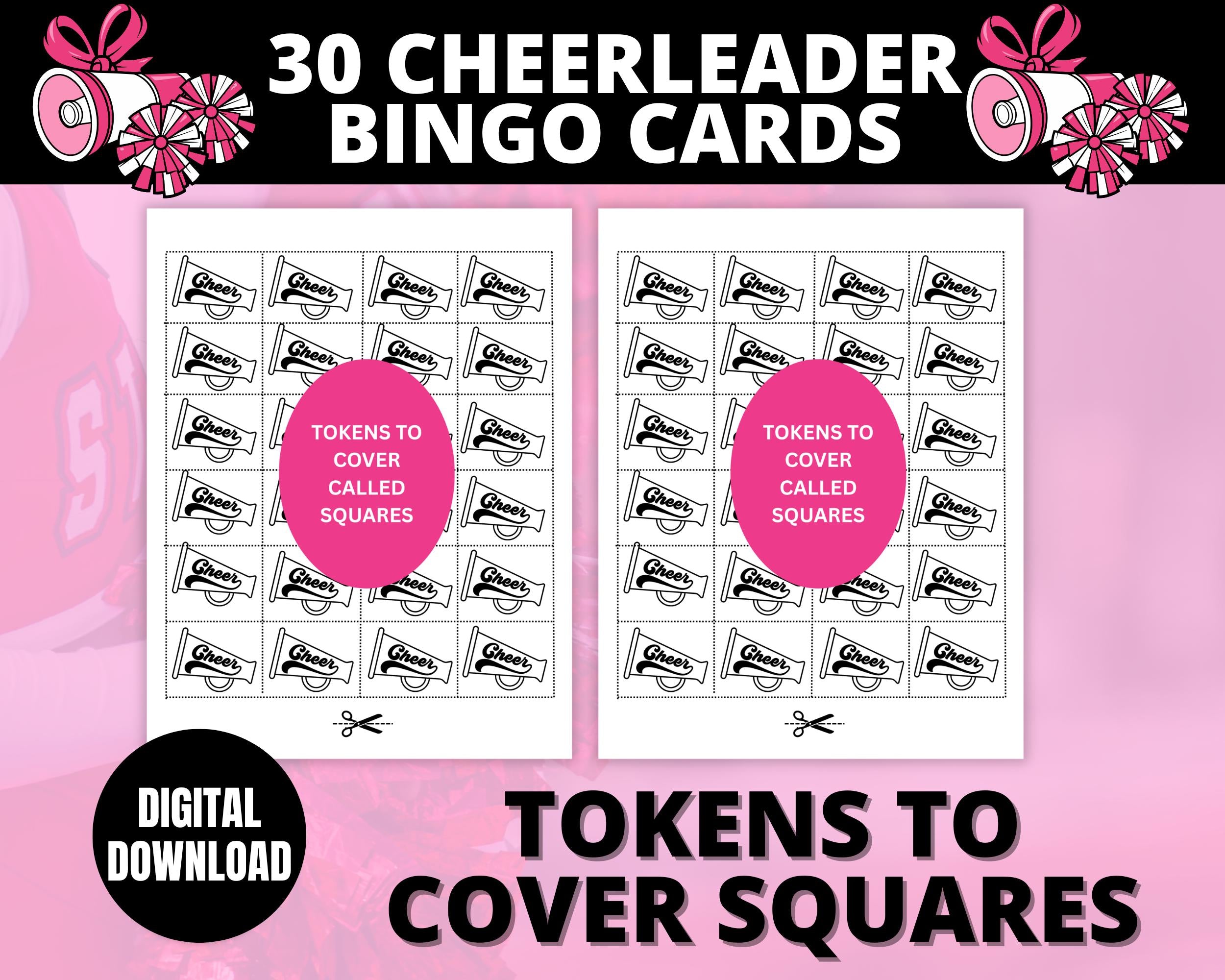 Cheerleader Bingo Cards| Cheerleader Birthday Bingo Game | Girls Birthday Party Activity