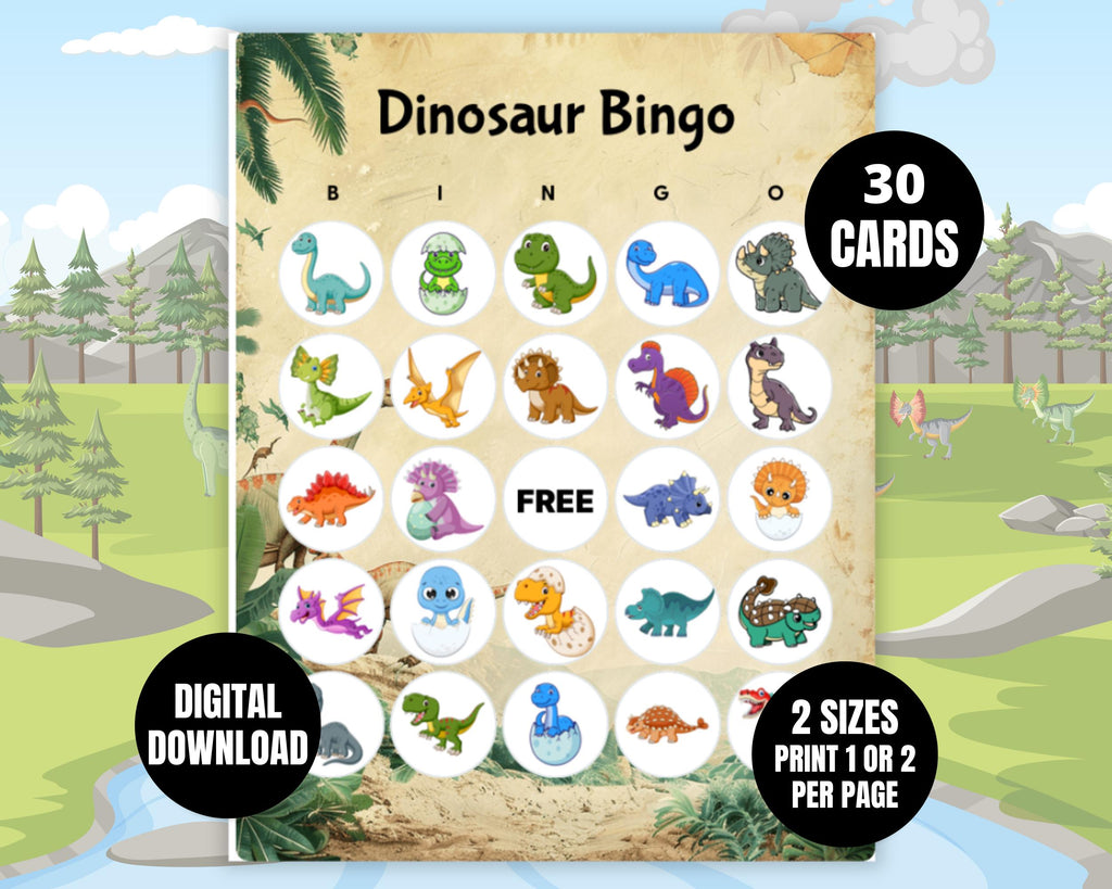Dinosaur Bingo Game | Dinosaur Birthday Bingo Cards | Fun Dinosaur Party Game For Kids, T-rex Birthday Printable Activity