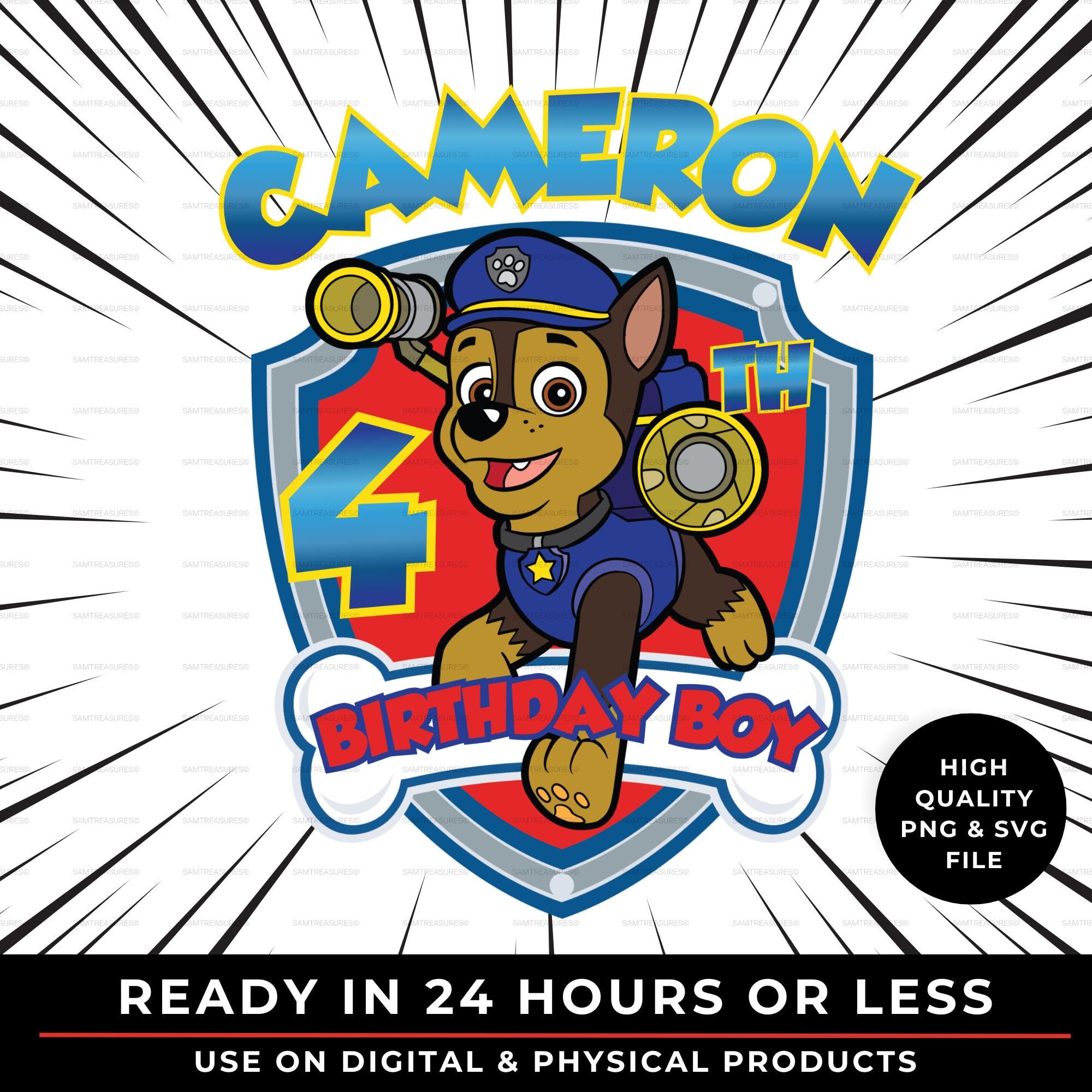 Personalized Paw Rescue Dog Birthday Design | Custom Boy's Birthday Design | Dog Birthday PNG | Patrol Dog Birthday PNG and SVG