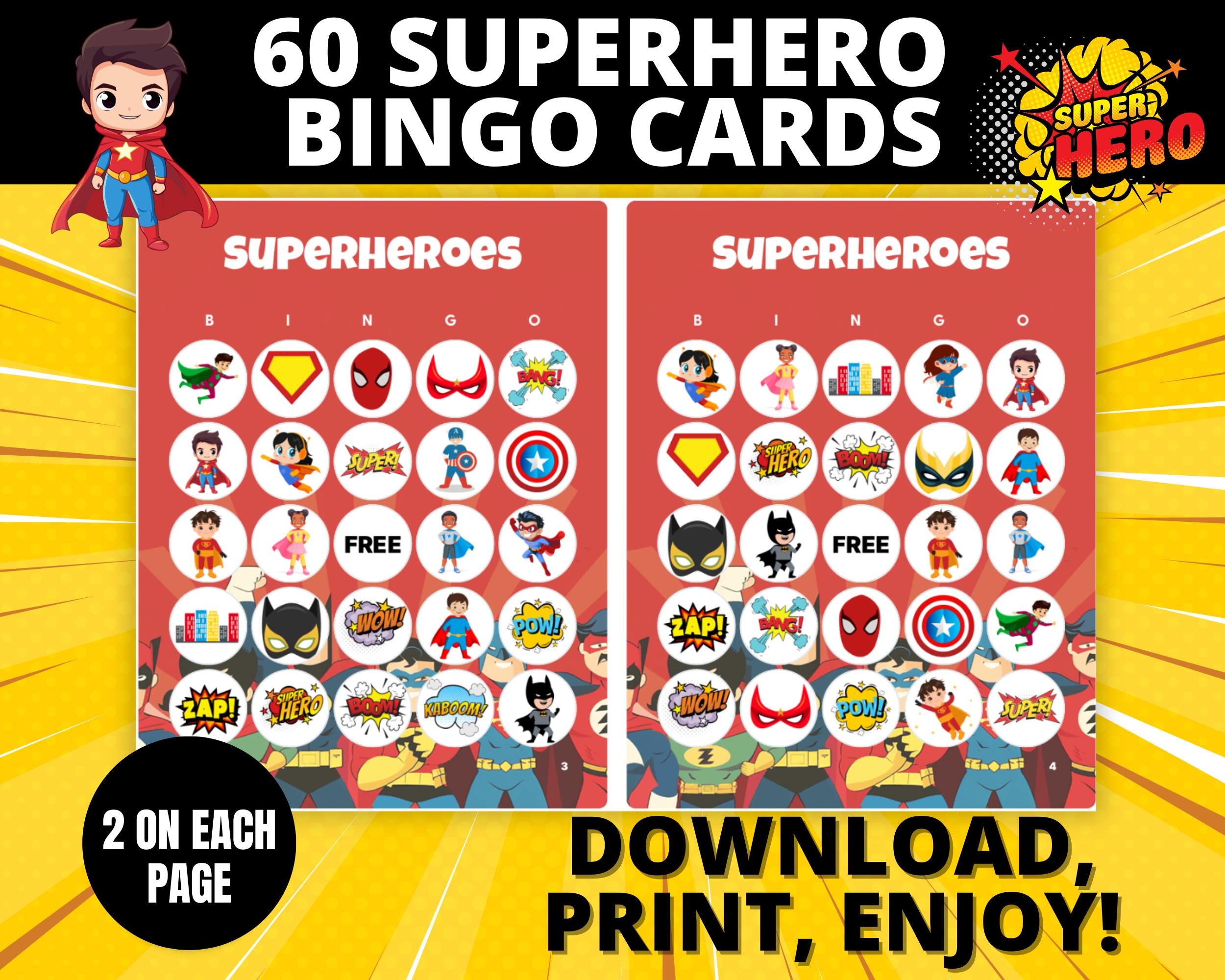 Superhero Bingo Cards | Printable Superhero Birthday Party Game | Kids Party Activity