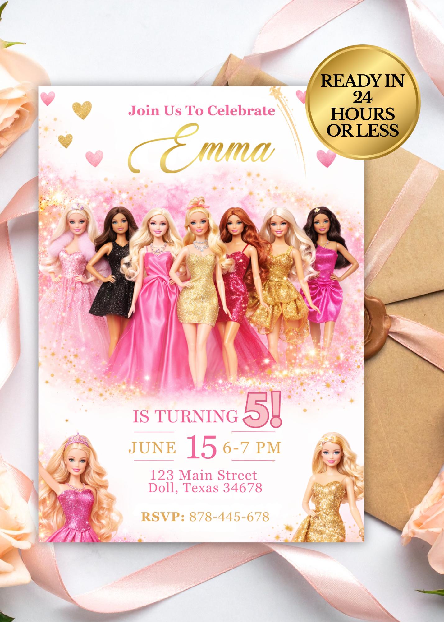 Custom Fashion Doll Birthday Invitation Card | Personalized Doll Birthday Card | Custom Digital Kids Party Invitation | Doll Birthday Party