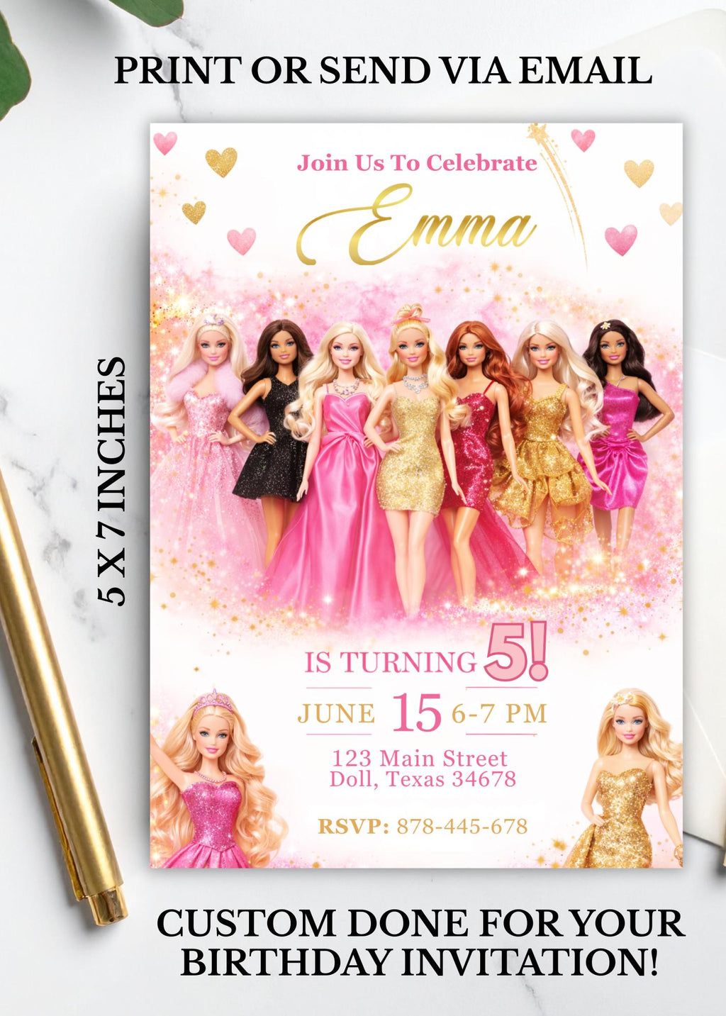 Custom Fashion Doll Birthday Invitation Card | Personalized Doll Birthday Card | Custom Digital Kids Party Invitation | Doll Birthday Party