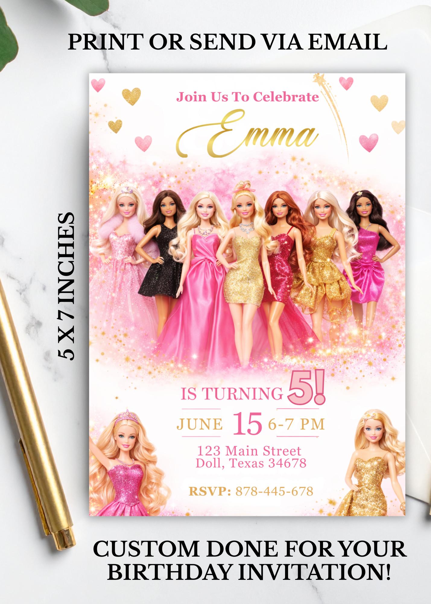 Custom Fashion Doll Birthday Invitation Card | Personalized Doll Birthday Card | Custom Digital Kids Party Invitation | Doll Birthday Party