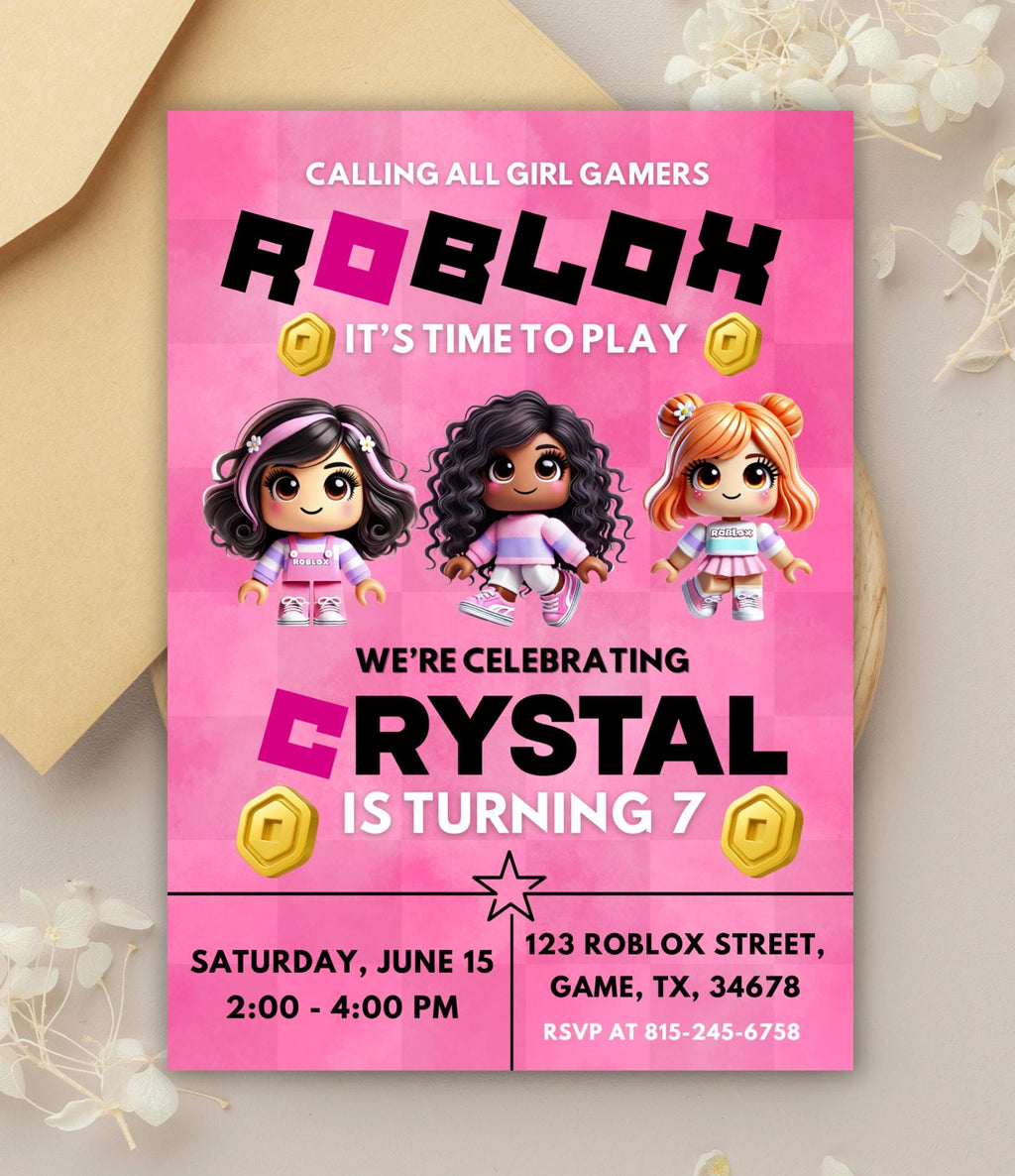Roblox Girl Birthday Invitation | Roblox Birthday Party | Printable Gaming Invite |  Gamer Girls Party |  Done for You  Birthday Invitation