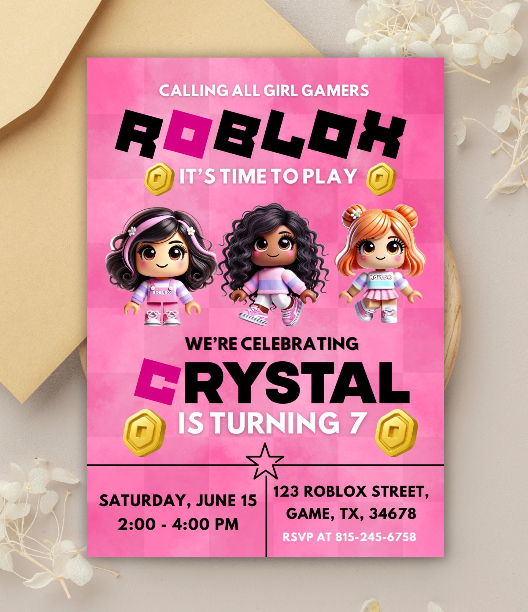 Roblox Girl Birthday Invitation | Roblox Birthday Party | Printable Gaming Invite |  Gamer Girls Party |  Done for You  Birthday Invitation