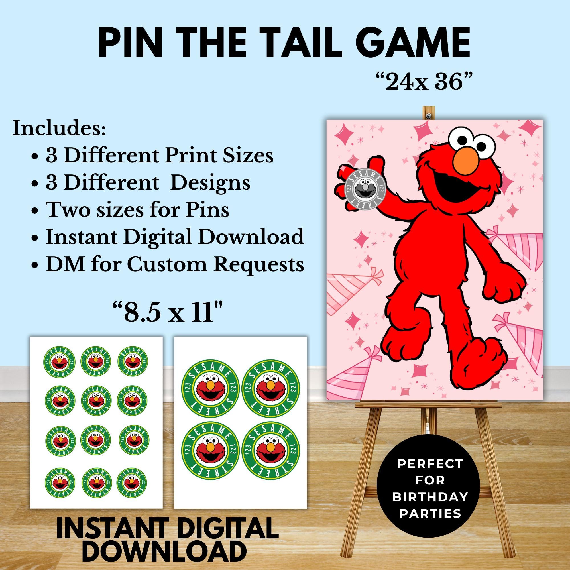 Elmo Pin the Tail Game | Printable Elmo Birthday Party Game | Pin the Sticker on Elmo | Sesame Birthday Game