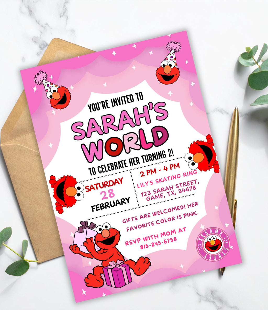 Custom Girly Elmo Birthday Invitation  | Sesame Street Birthday Party Invite