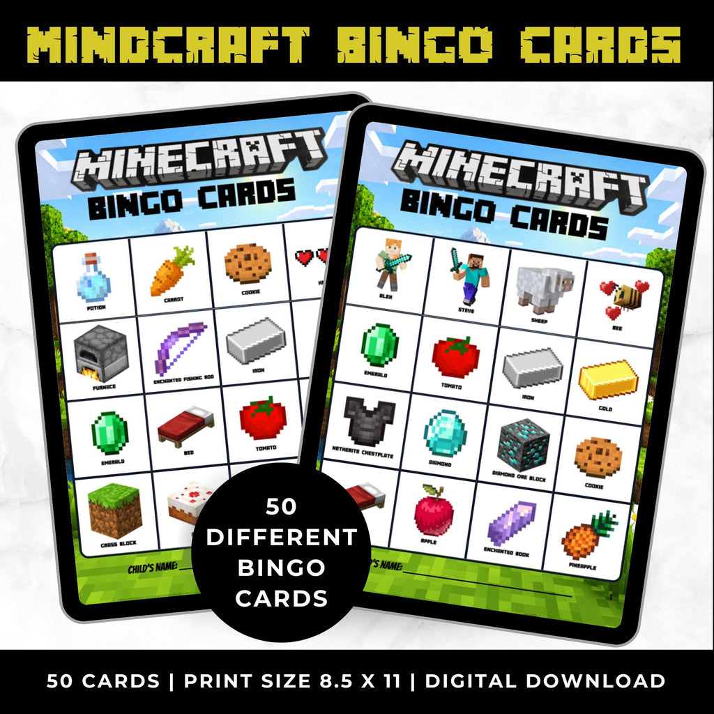 Minecraft Bingo Pdf Minecraft Bingo Cards | Minecraft Birthday Party Game for Kids | Print ...