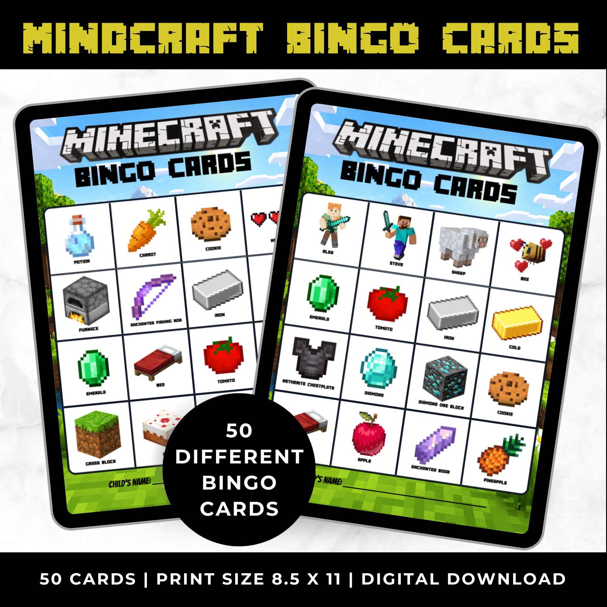 Minecrafter Bingo Cards | Minecrafter Birthday Party Game for Kids | Printable Gaming Bingo Cards | Minecrafter Party Favor