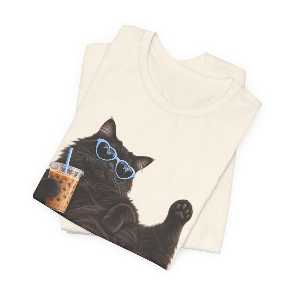 Custom Cat Shirt Personalized Ice Coffee Cat Mom T-shirt Funny Cats and Coffee Shirt for Cat Lovers