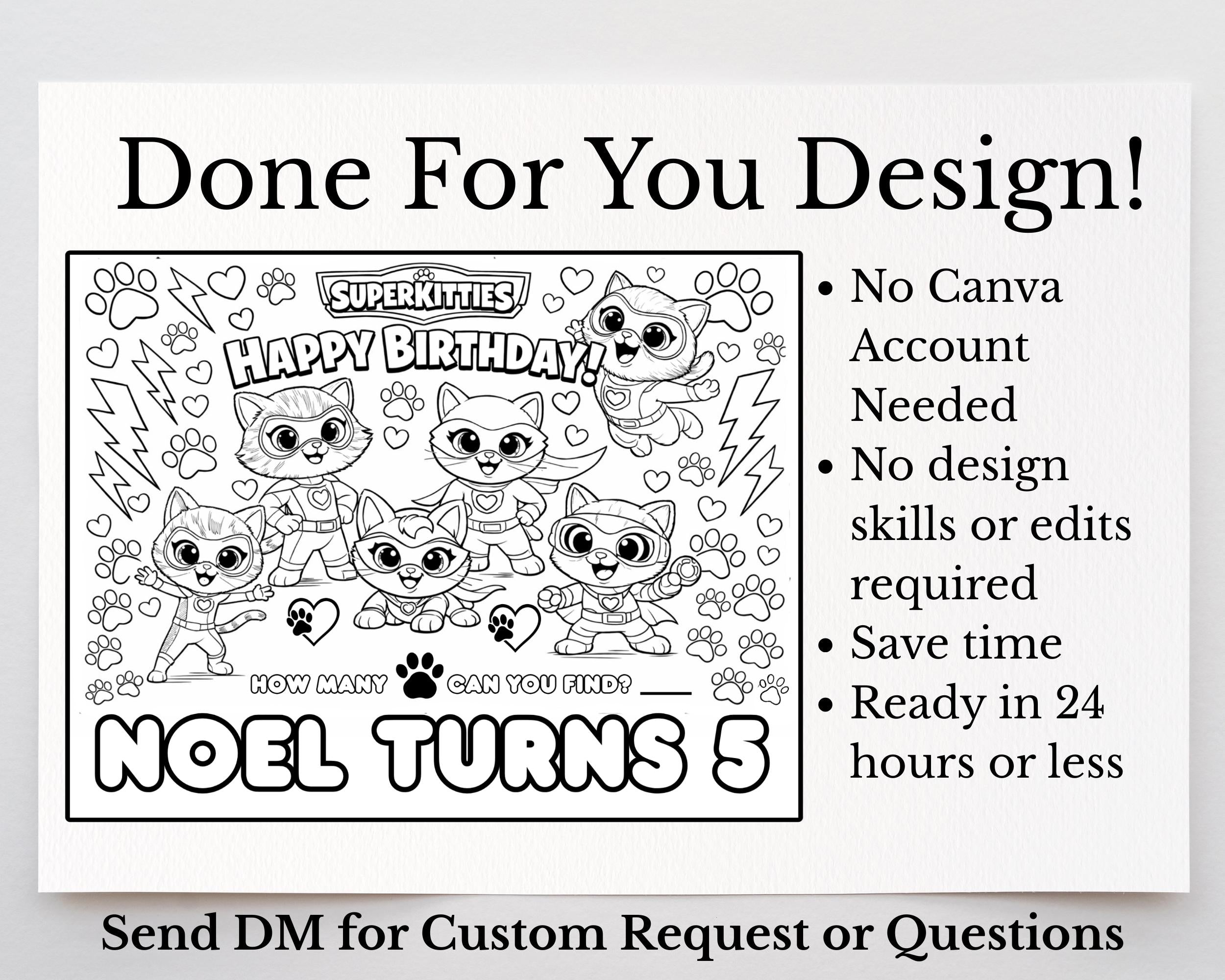 Super Kitty Birthday Coloring for Kids | Kitty Themed Birthday Activity | Done for You Custom Birthday Coloring | Kitty Party for Girls