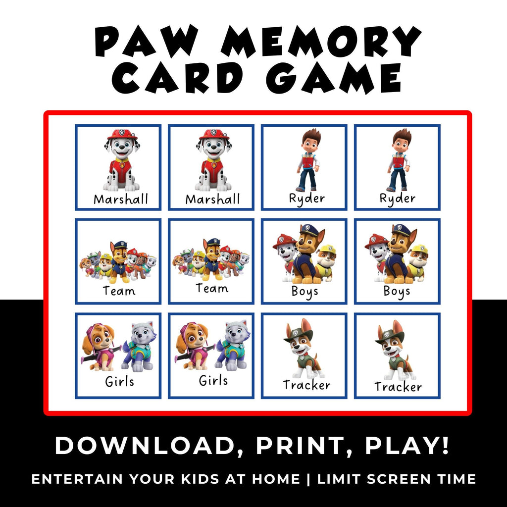 Paw Patrol Memory Game for Kids |Paw Patrol Party Favors