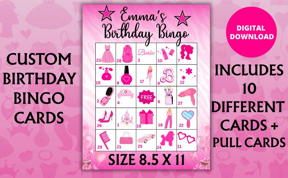 Custom Birthday Bingo Cards for Fashion Doll Birthday Party Printable Bingo Cards for Kids Birthday Activity
