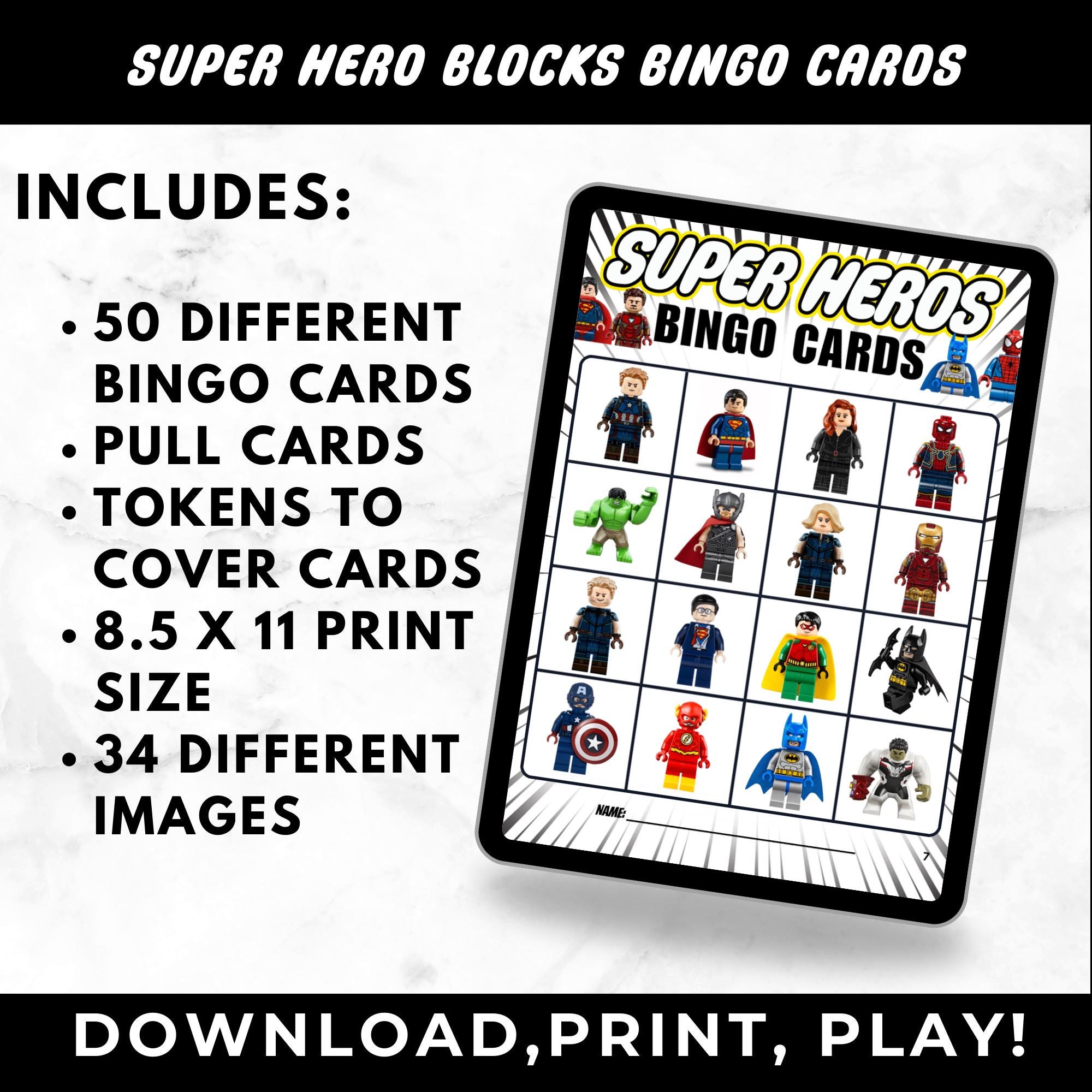 Legos Super Heroes Bingo Cards