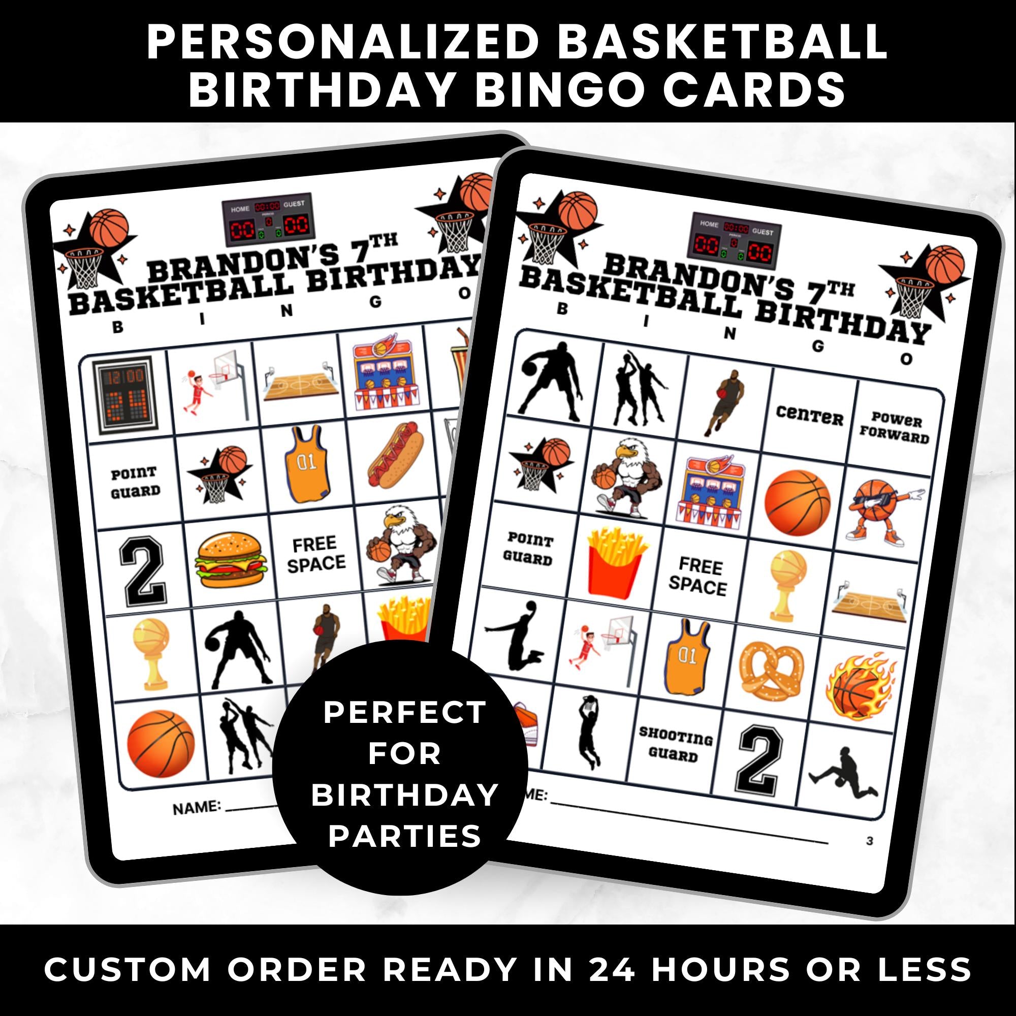 Personalized Basketball Birthday Bingo Cards | Custom Sports Party Game | 50 Unique Cards | Printable Digital Download