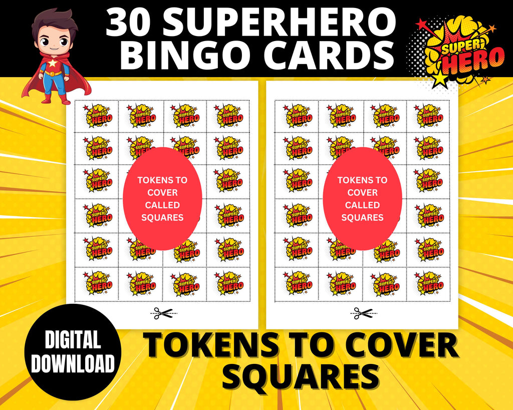Superhero Bingo Cards | Printable Superhero Birthday Party Game | Kids Comic Party Activity