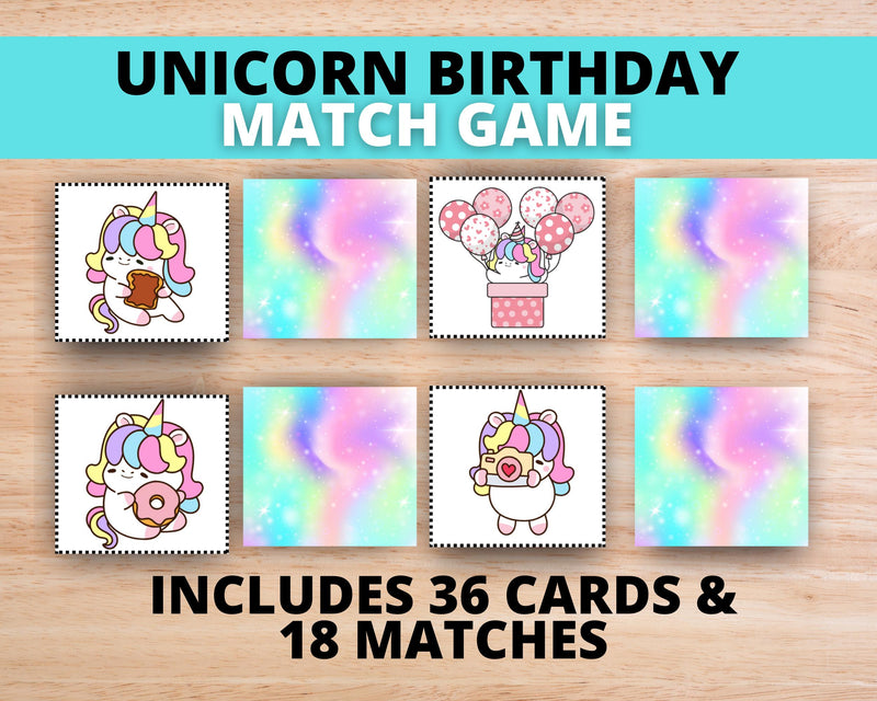 Unicorn Memory Match Girls 5 Year Old Birthday Party