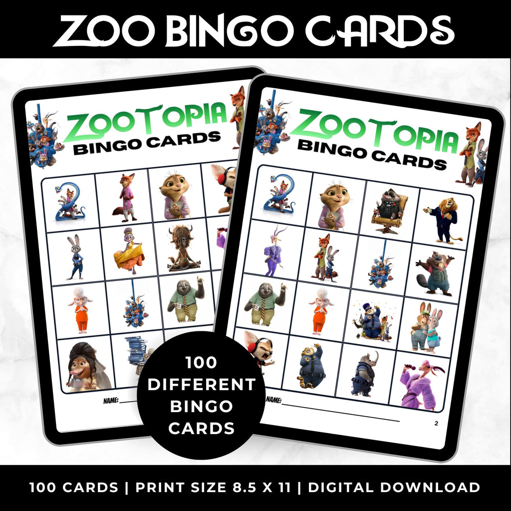 ZooTopia Movie Bingo Cards | Family Movie Night Game