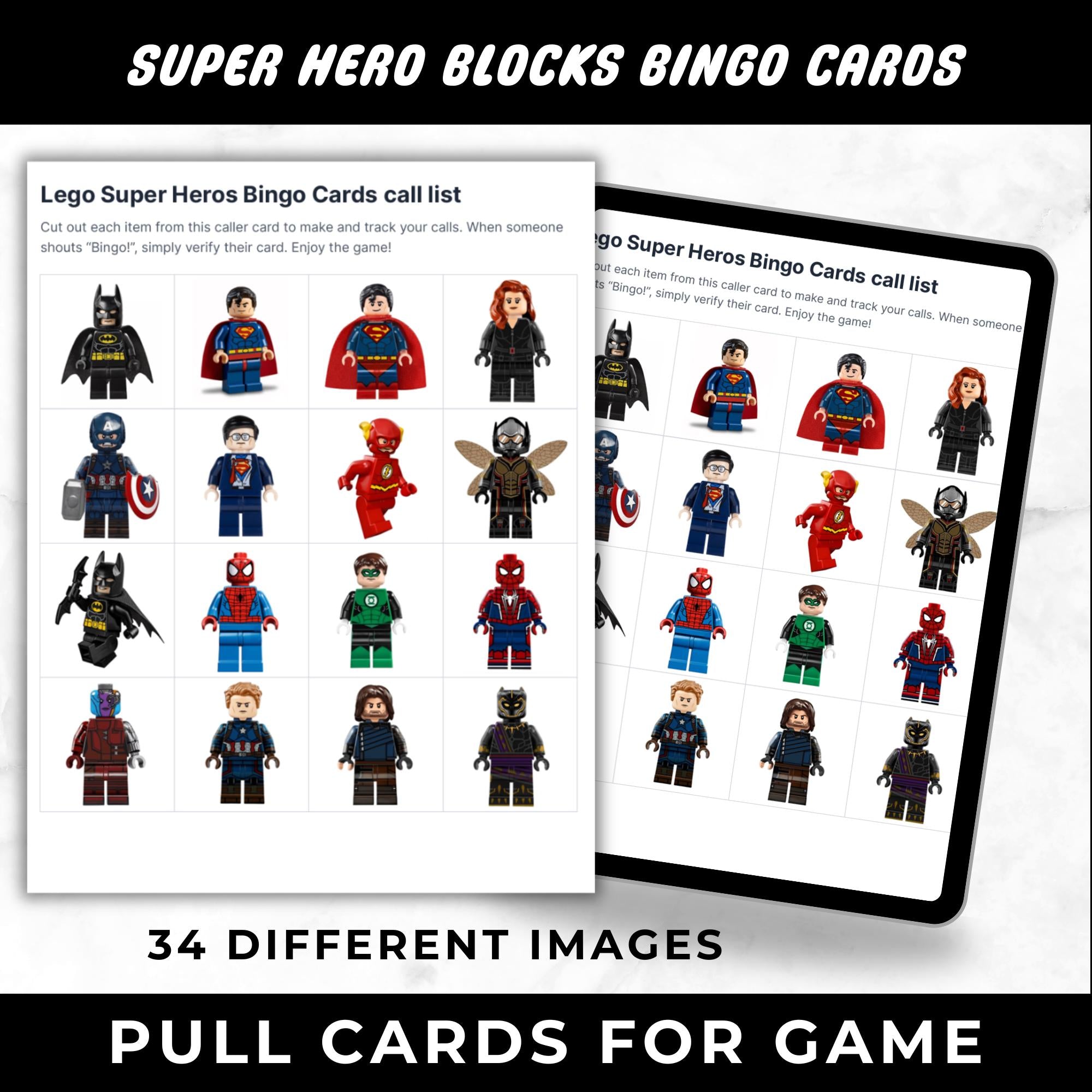 Legos Super Heroes Bingo Cards