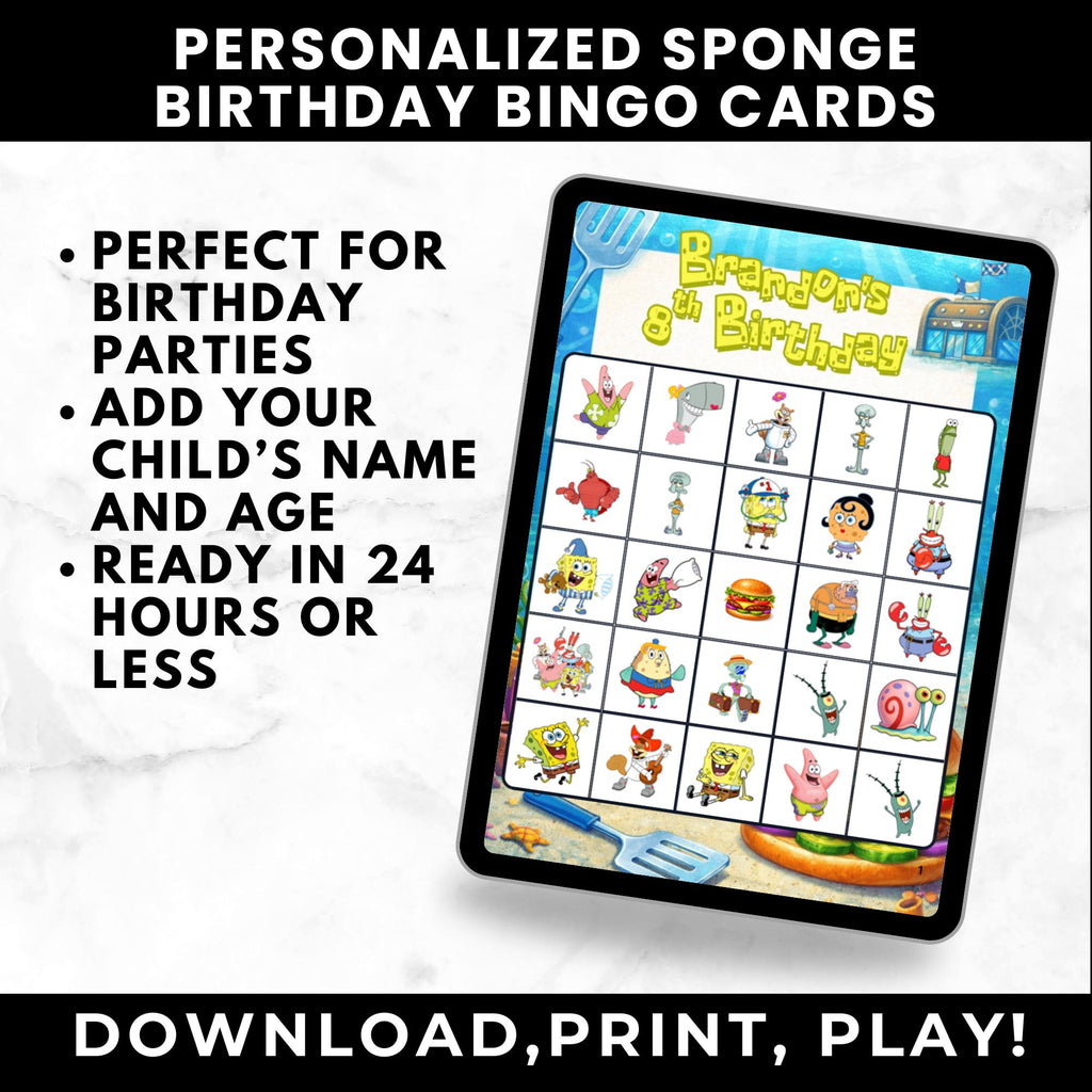 Personalized SpongeBob Under the Sea Birthday Bingo Game | SpongeBob Birthday Party Game |Ocean Party Game | Custom Birthday Bingo Cards