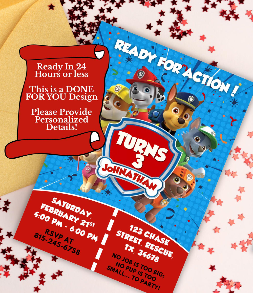 Paw Patrol Birthday Invitation | Printable Paw Birthday Invite | Paw Birthday Party | Done for You Kids Birthday Invitation