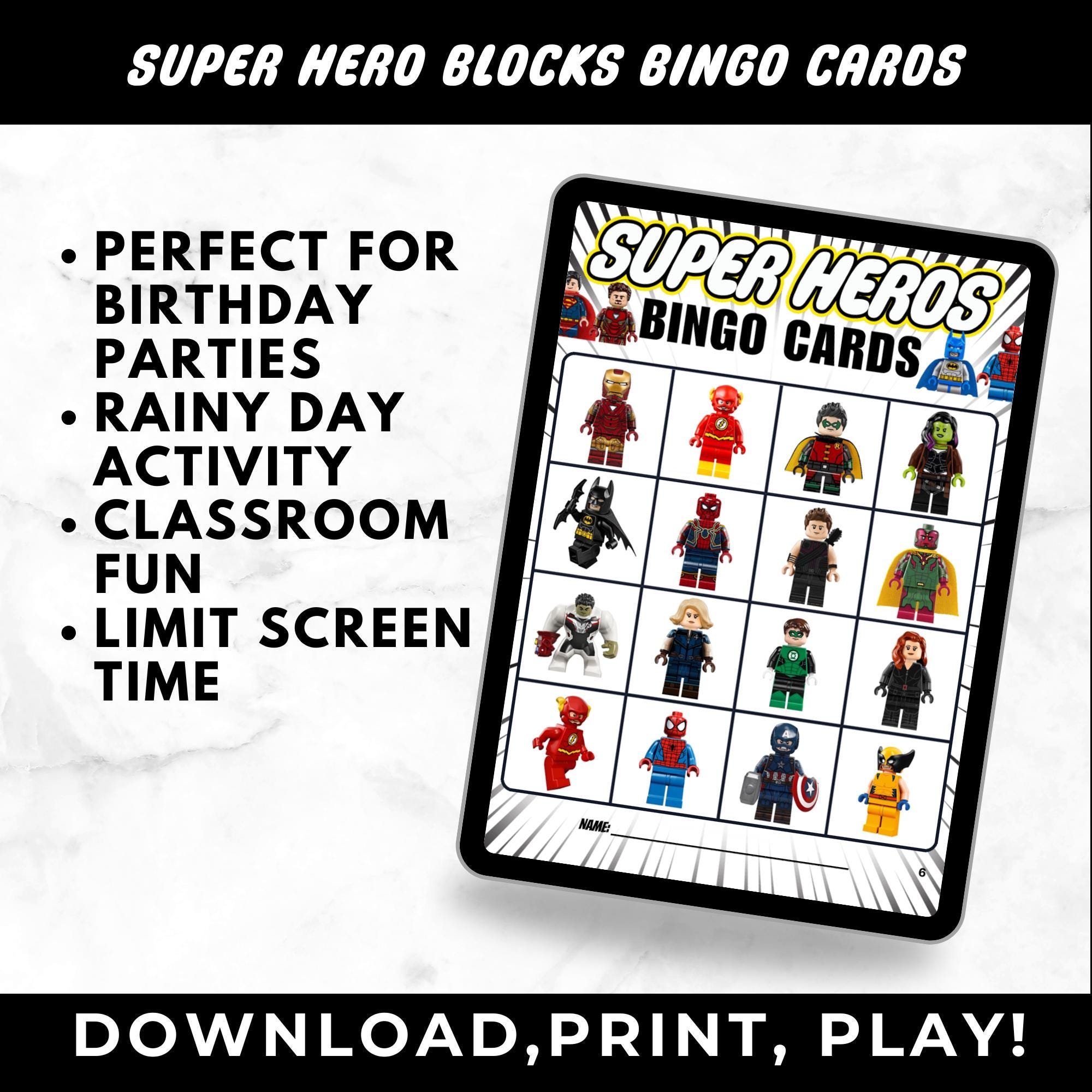 Legos Super Heroes Bingo Cards