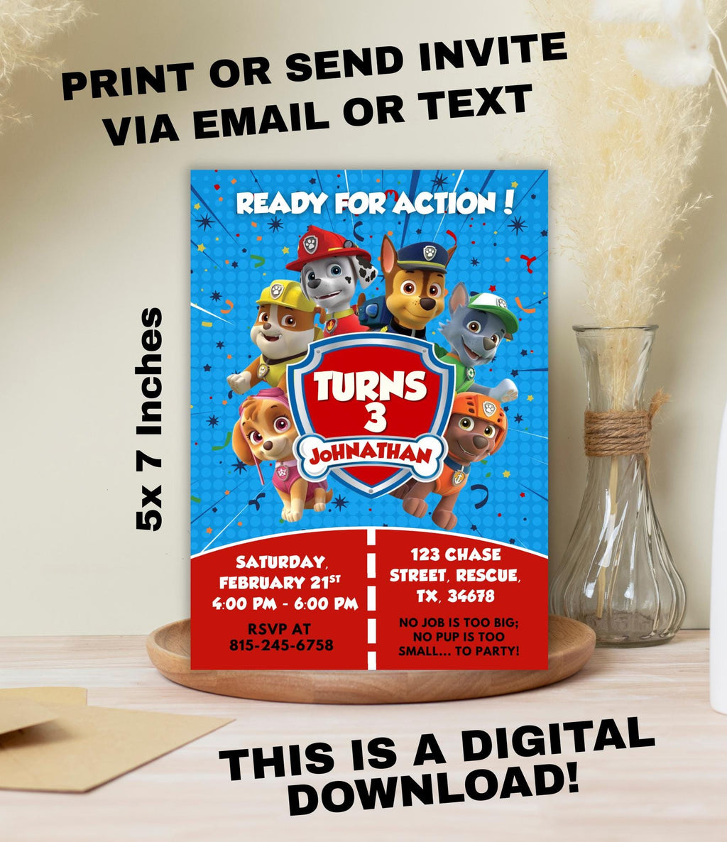 Paw Patrol Birthday Invitation | Printable Paw Birthday Invite | Paw Birthday Party | Done for You Kids Birthday Invitation