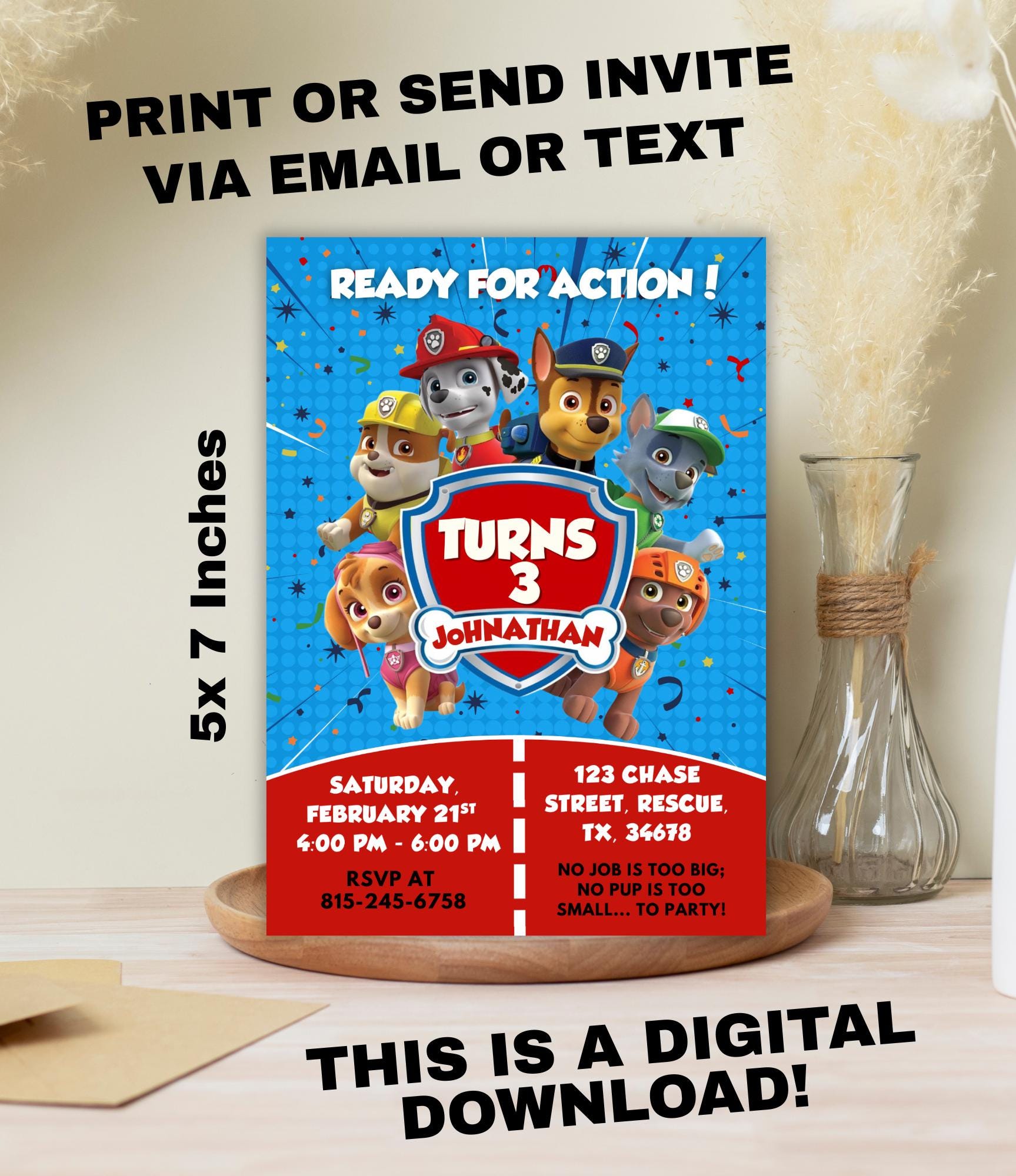 Paw Patrol Birthday Invitation | Printable Paw Birthday Invite | Paw Birthday Party | Done for You Kids Birthday Invitation