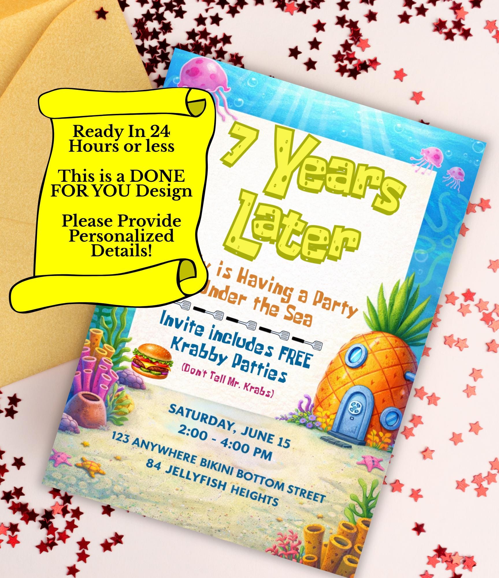 Personalized SpongeBob Birthday Invitation | Animated Birthday Invitation Ocean Party Template | Cartoon Party Invitation