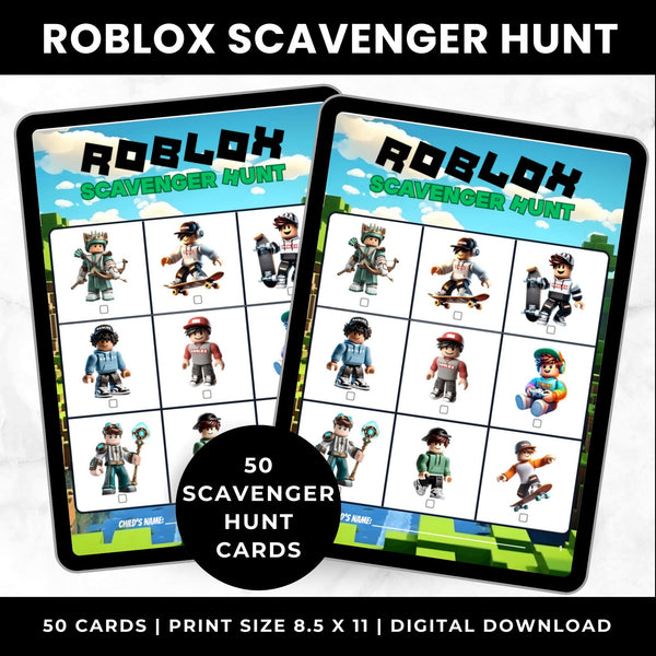 Roblox Scavenger Hunt Cards Printable Birthday Party Game for Boys