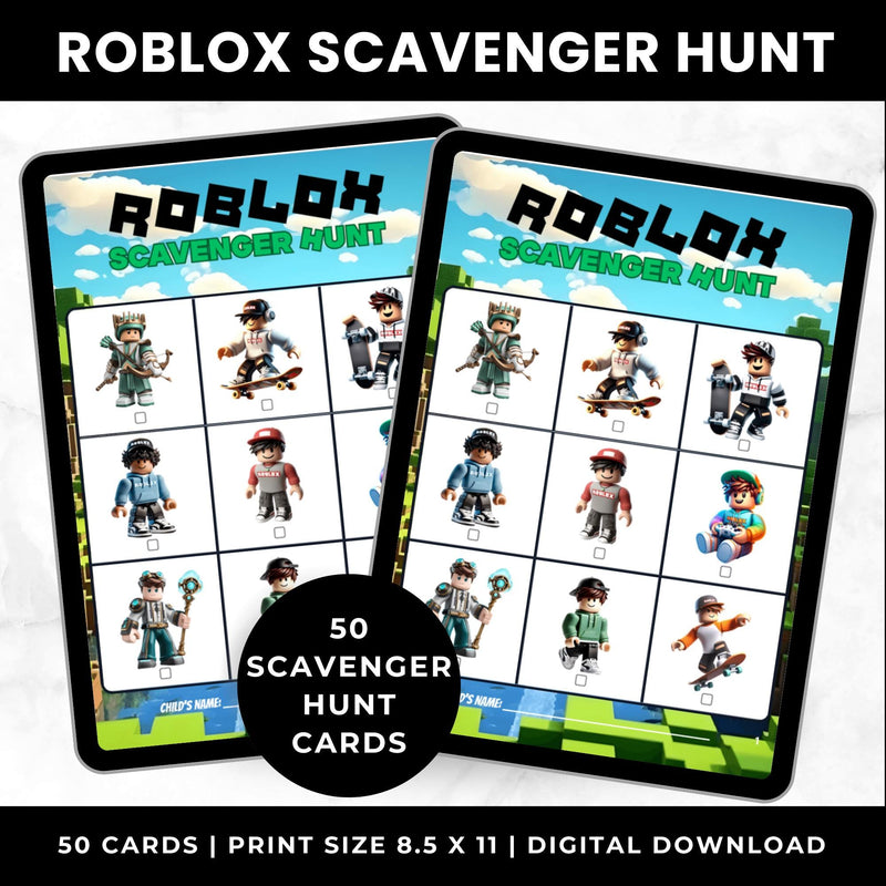 Roblox Scavenger Hunt Cards Printable Birthday Party Game for Boys Ages 5-10