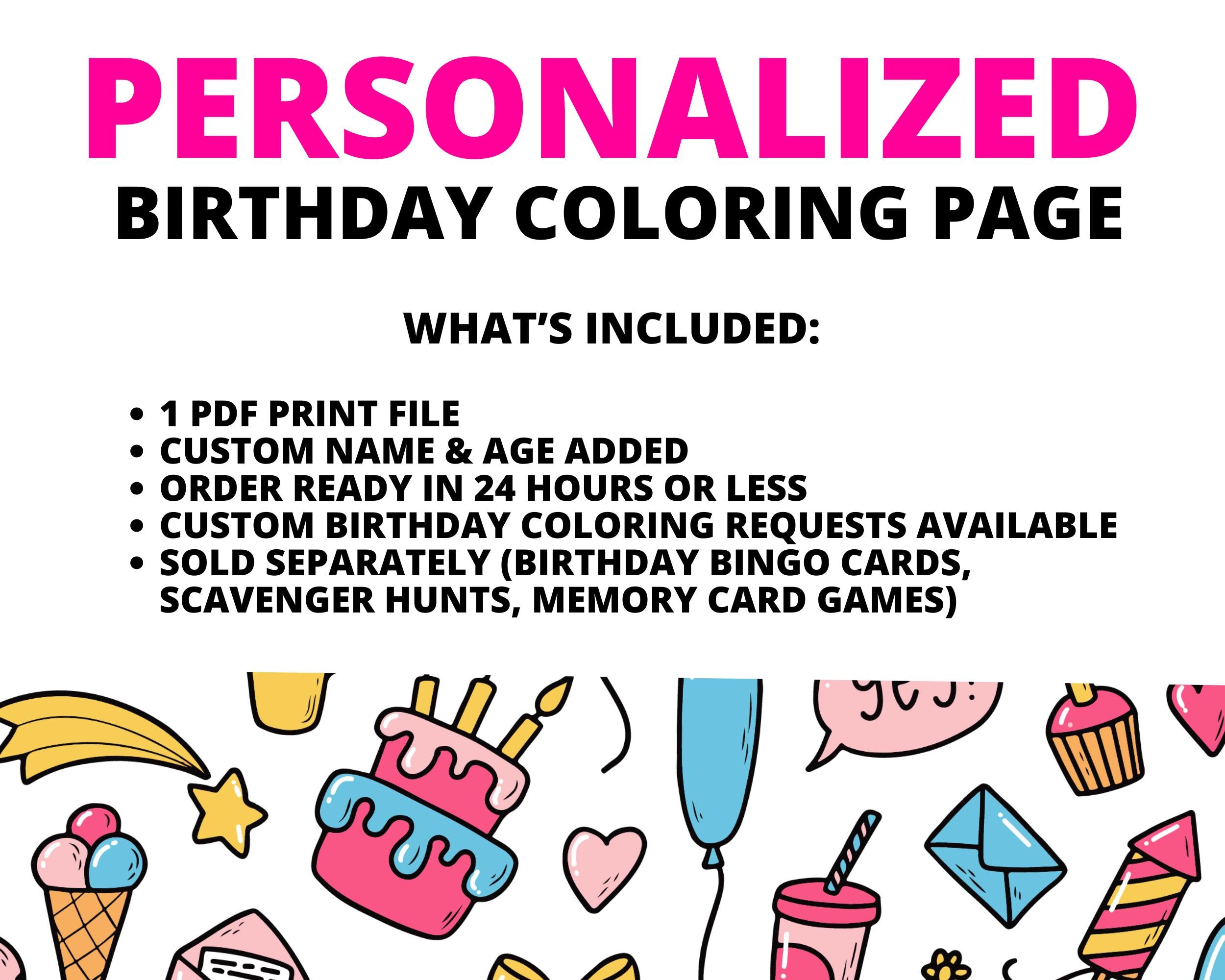 Custom Fashion Doll Birthday Coloring Page | Personalized Doll Birthday Activity | Custom Printable Kids Party Favor | Doll Coloring Sheet