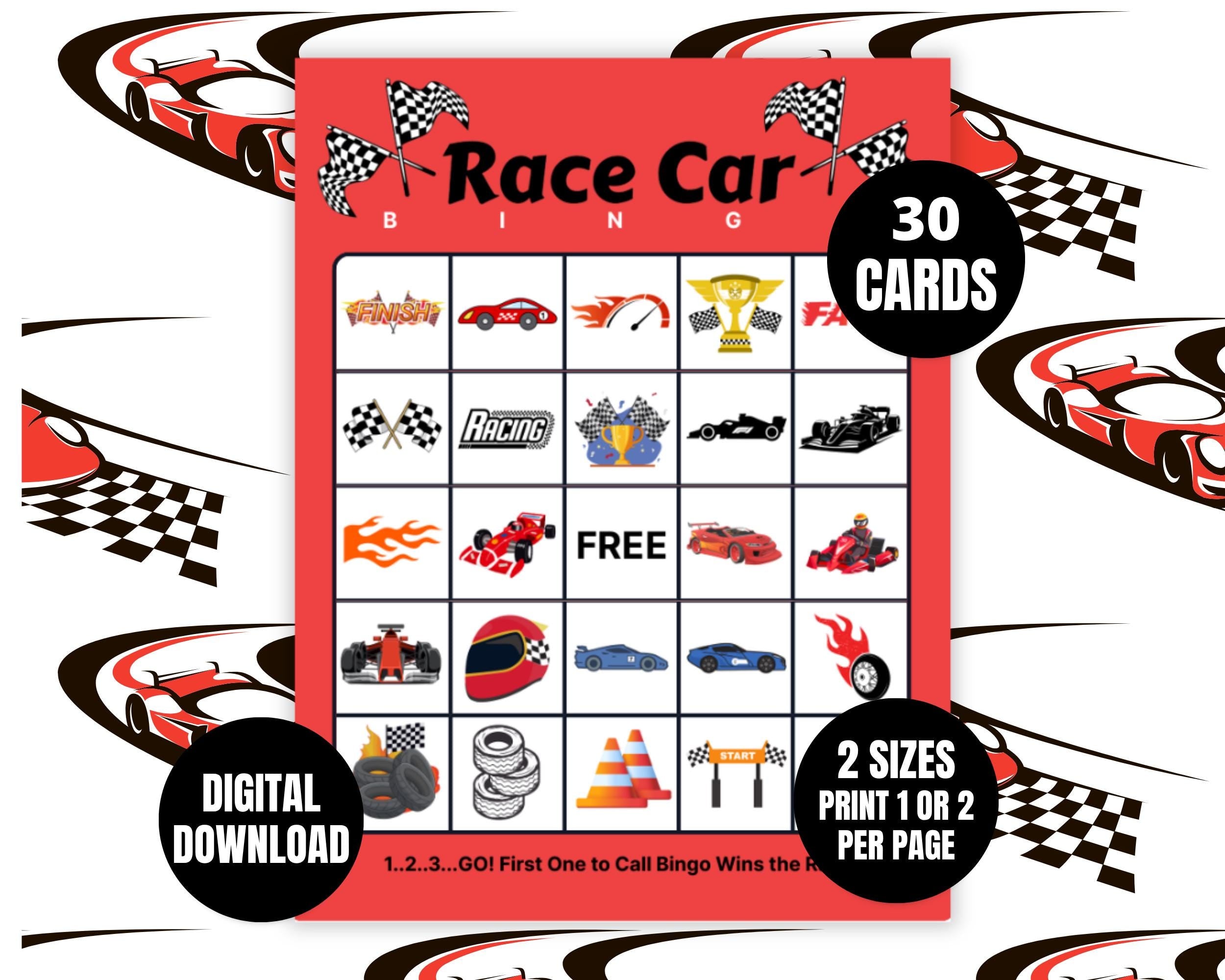 Race Car Birthday Bingo Cards | Birthday Activity Sheet | Race Car Party Games