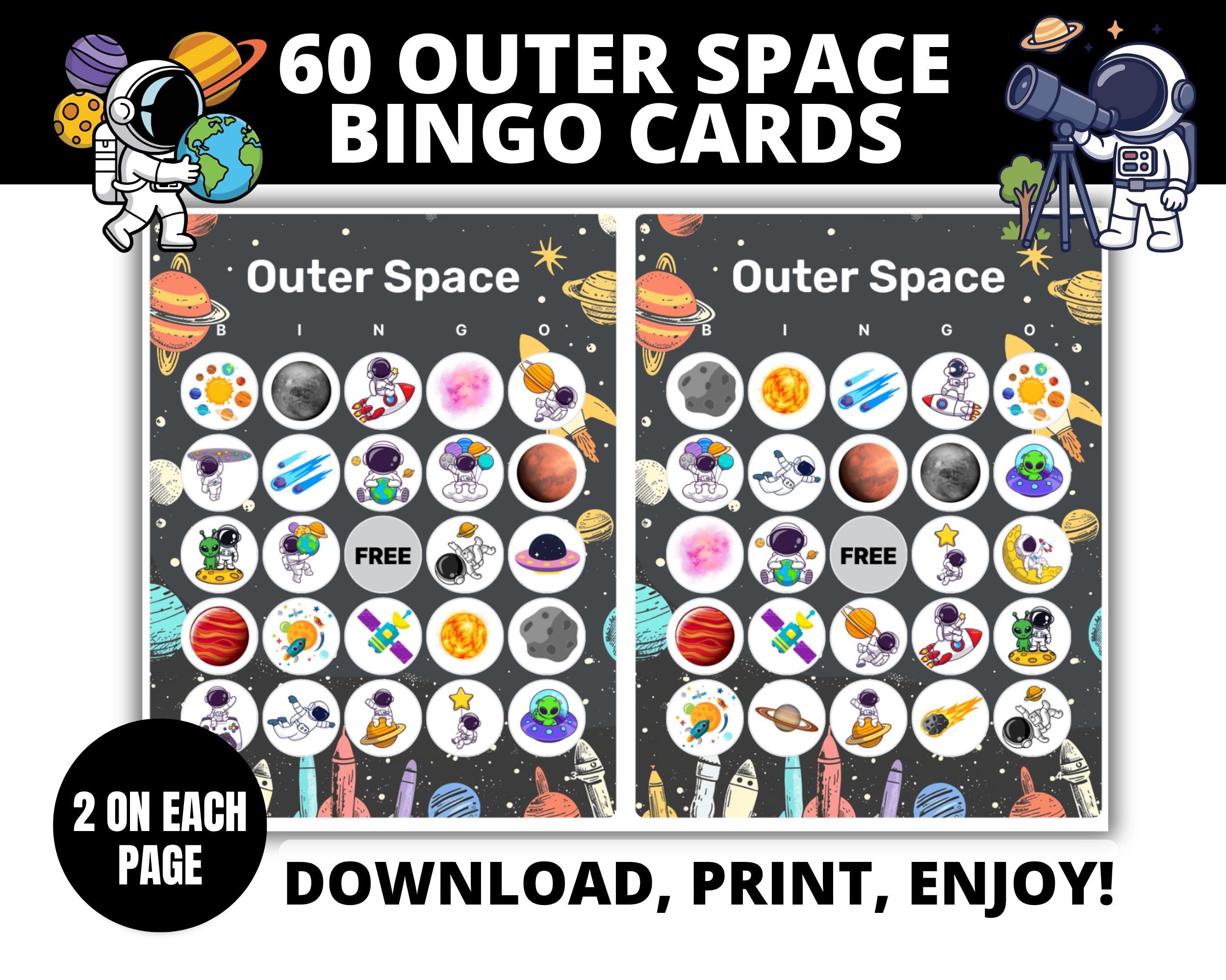 Outer Space Bingo Cards | Outer Space Birthday Bingo Cards For Birthday Activity for Kids