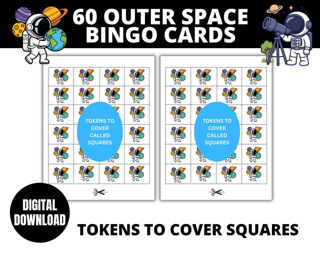 Outer Space Bingo Cards | Outer Space Birthday Bingo Cards For Birthday Activity for Kids