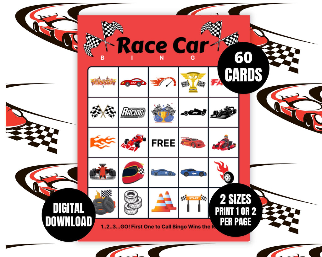 Race Car Birthday Bingo Cards | Boys Birthday Activity Sheet | Race Car Party Games